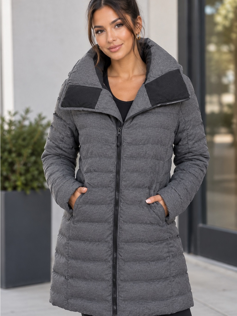The North Face Womens Charcoal Gray Quilted Long Puffer Coat S/P